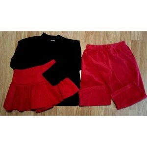 Girl's Size 2T 3 Piece Black Baby Gap Velour Top, Red Arizona Pant, Tweed Skirt